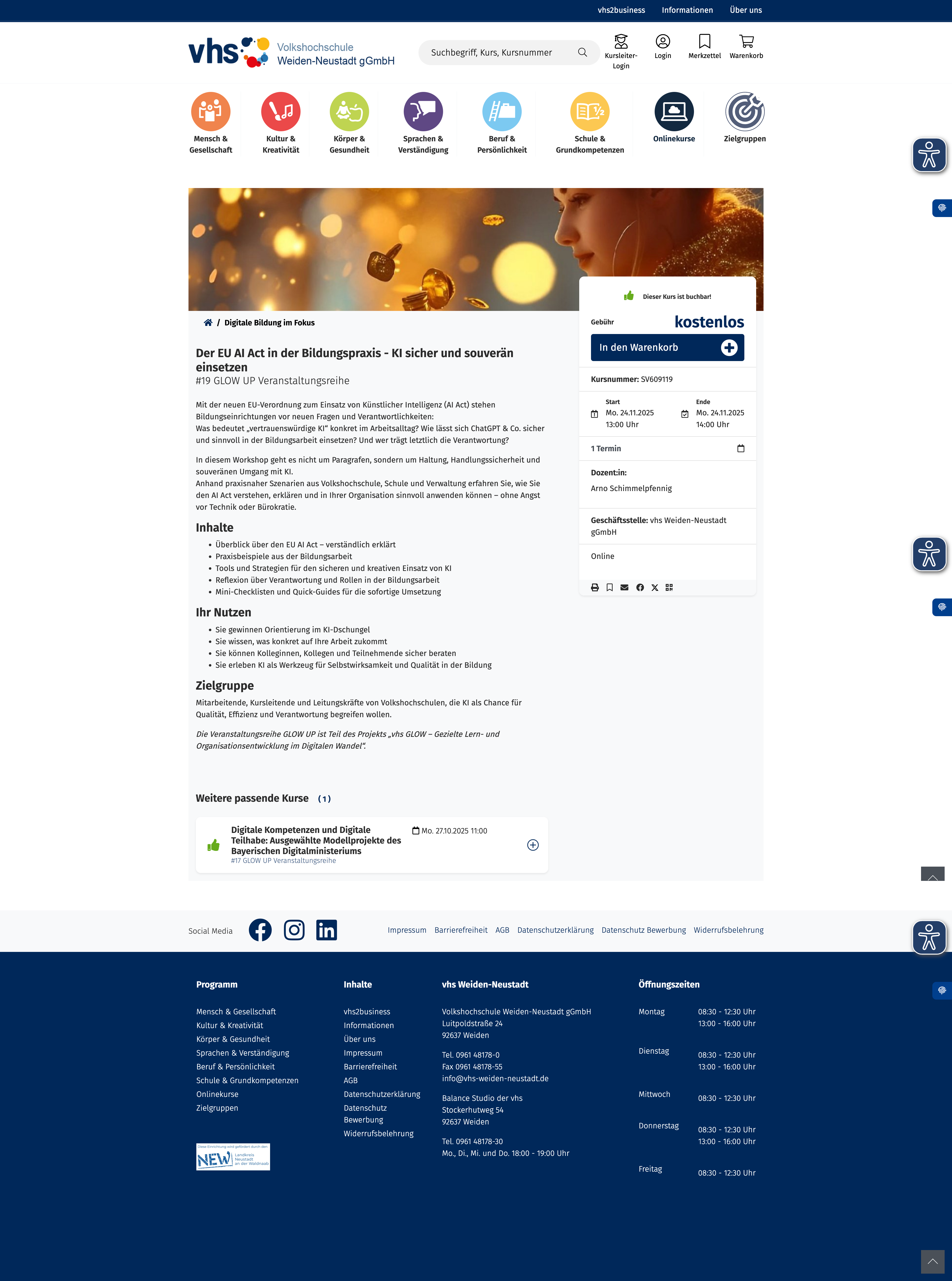 Screenshot des VHS Weiden Kurses zum EU AI Act